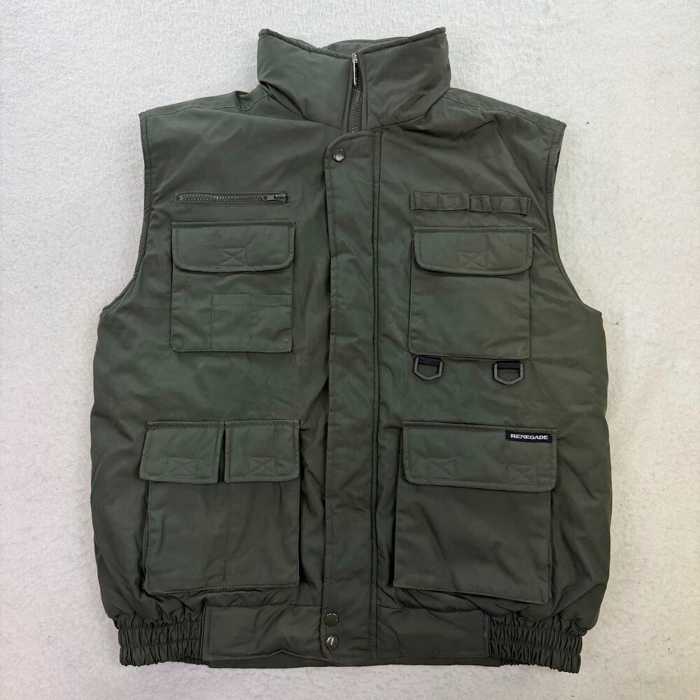 Renegade Green Flannel Quilt Inside Full Zip Hunting/Fishing Utility Vest Size L